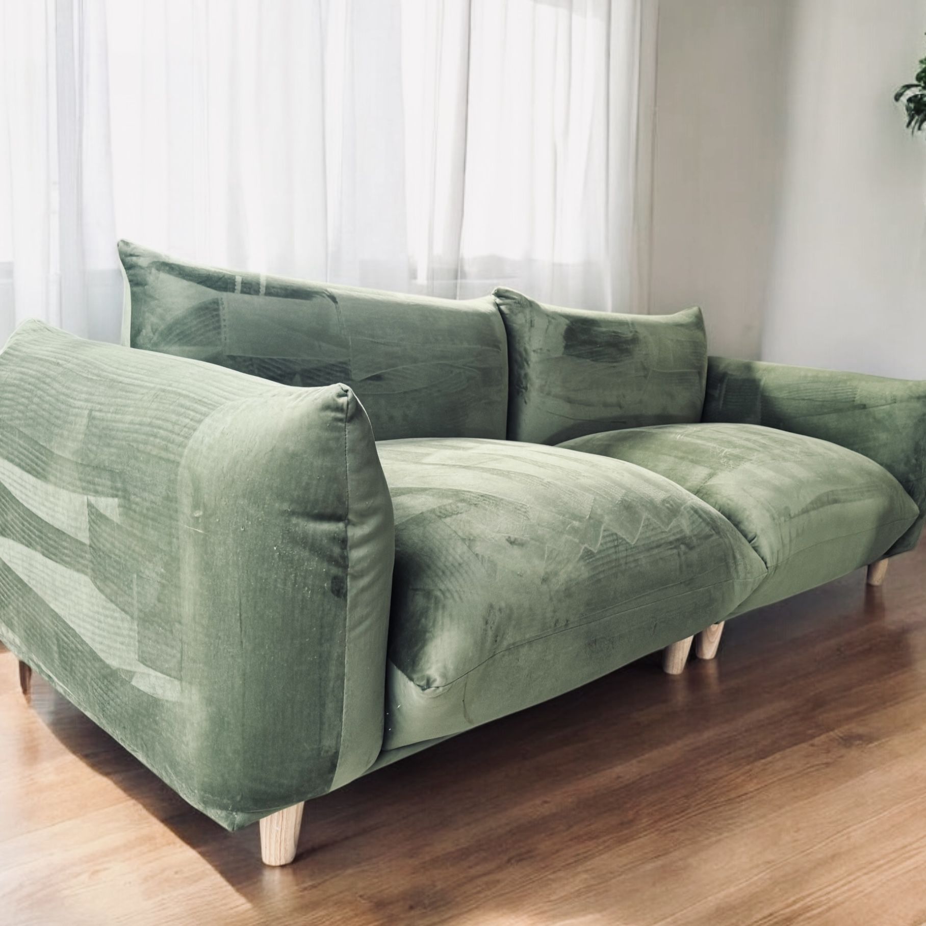Modern Green Velvet Sofa Couch Comfy