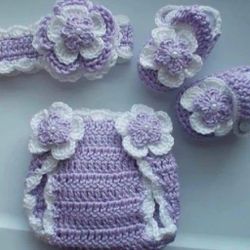 Crochet Baby Girl Headband Diaper Cover Outfit Photo Prop 