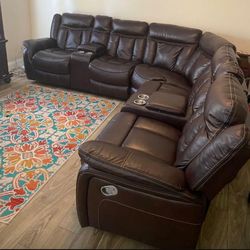 Brown sectional leather sofa