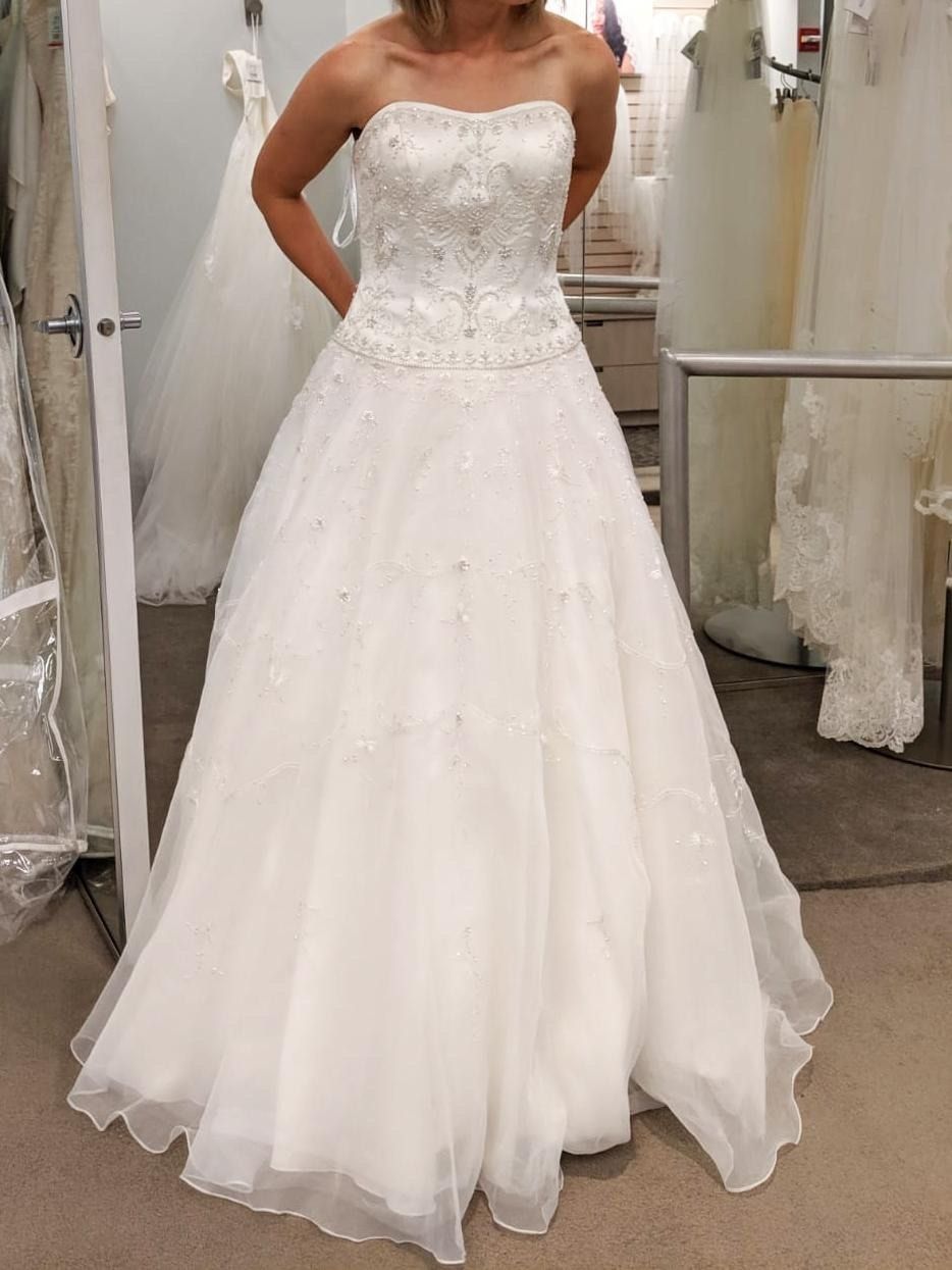 White Wedding Dress — Beaded, A-line, Train