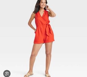 Orange linen romper