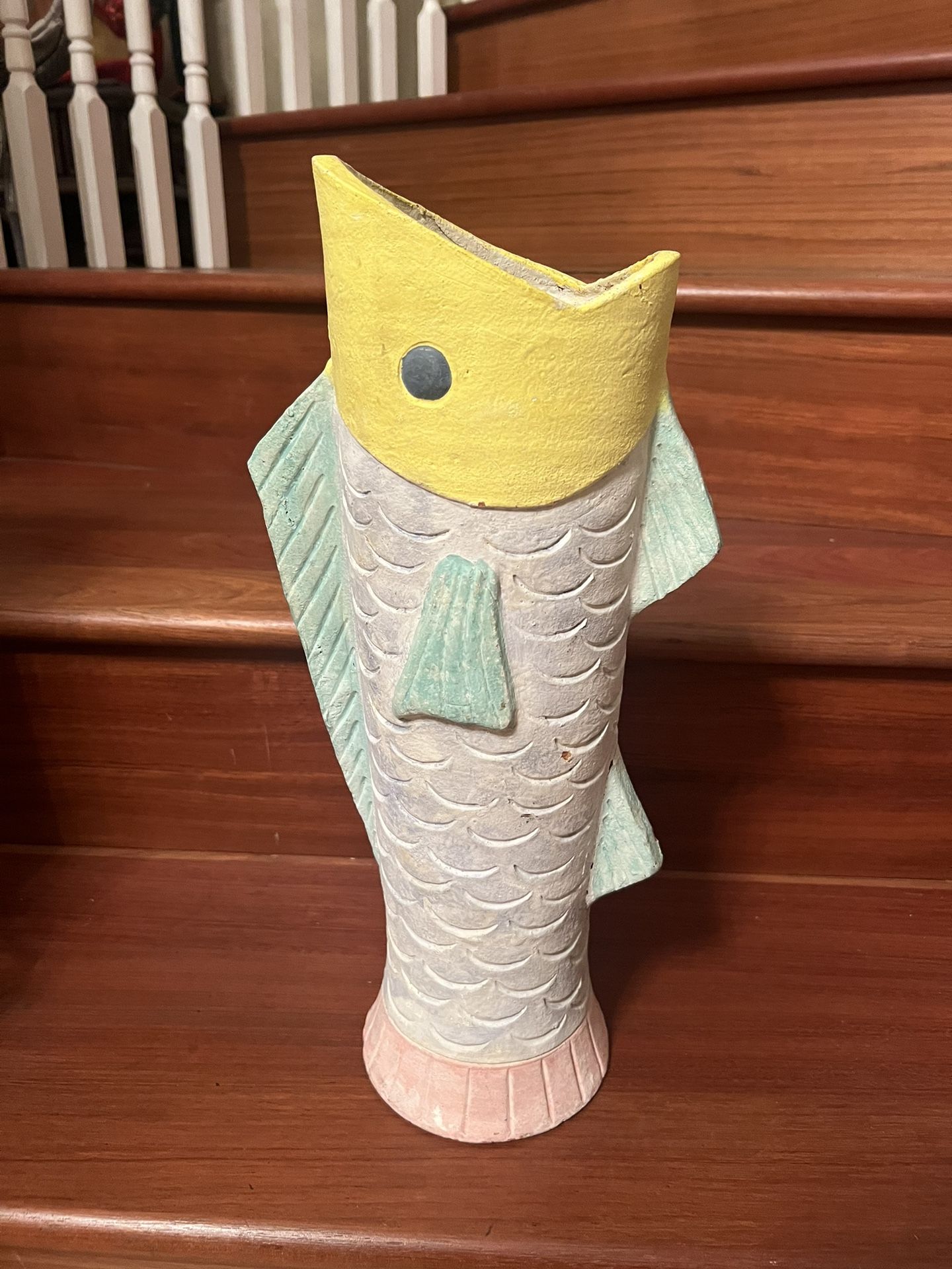 Vintage Pottery Fish Vase 18” Tall