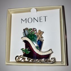 Monet Vintage Christmas Sleigh Pin