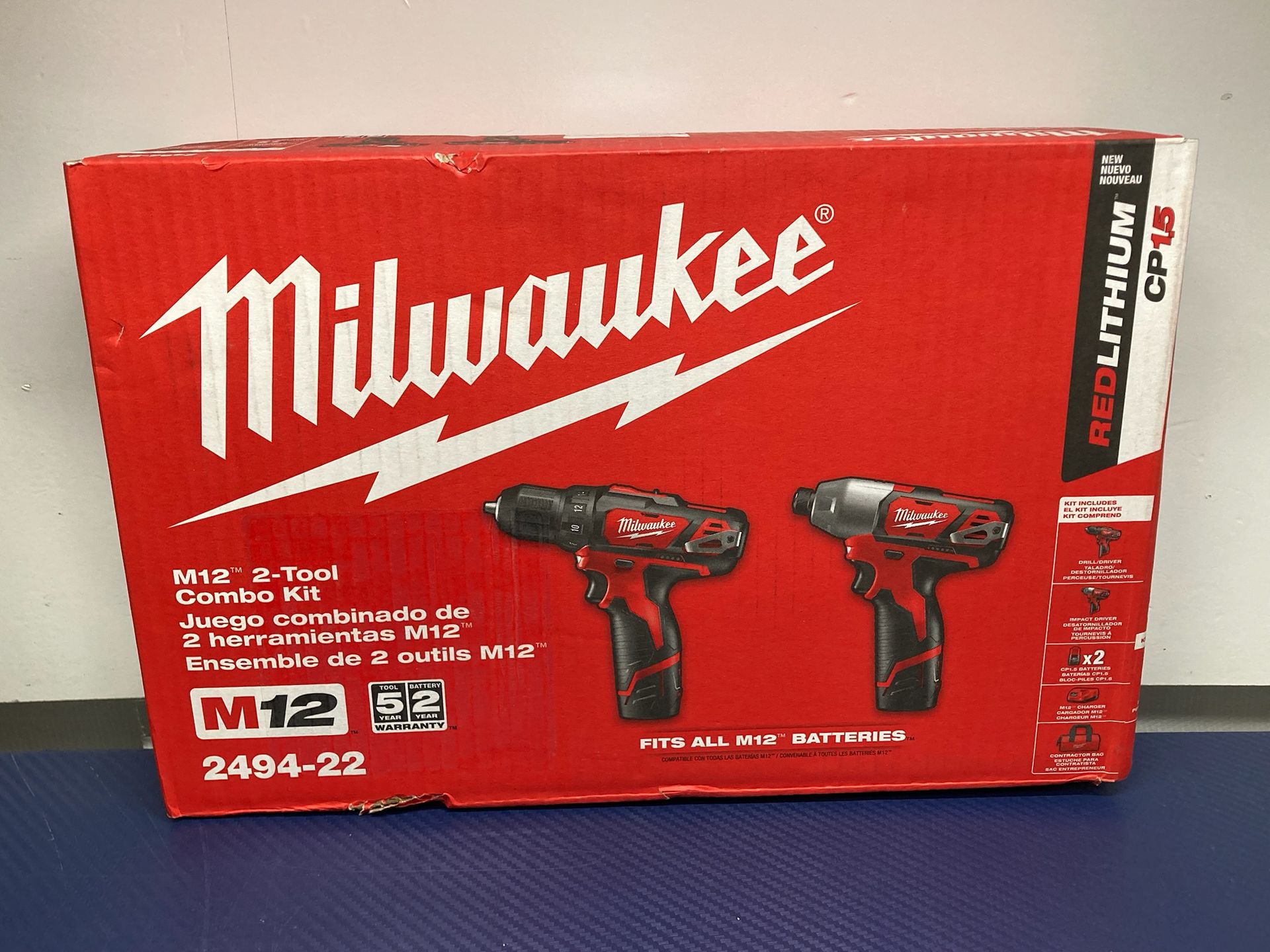 Milwaukee 2494-22 M12 Cordless Drill/Impact Driver Combo Kit with Two 1.5Ah Batteries, Charger, Bag