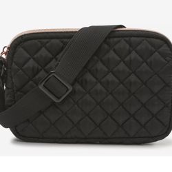 New! Beautiful Quilted Crossbody Purse Bag Zippered - Black - Light Weight - Girls Women’s