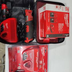 M12 die grinder, charger, batteries