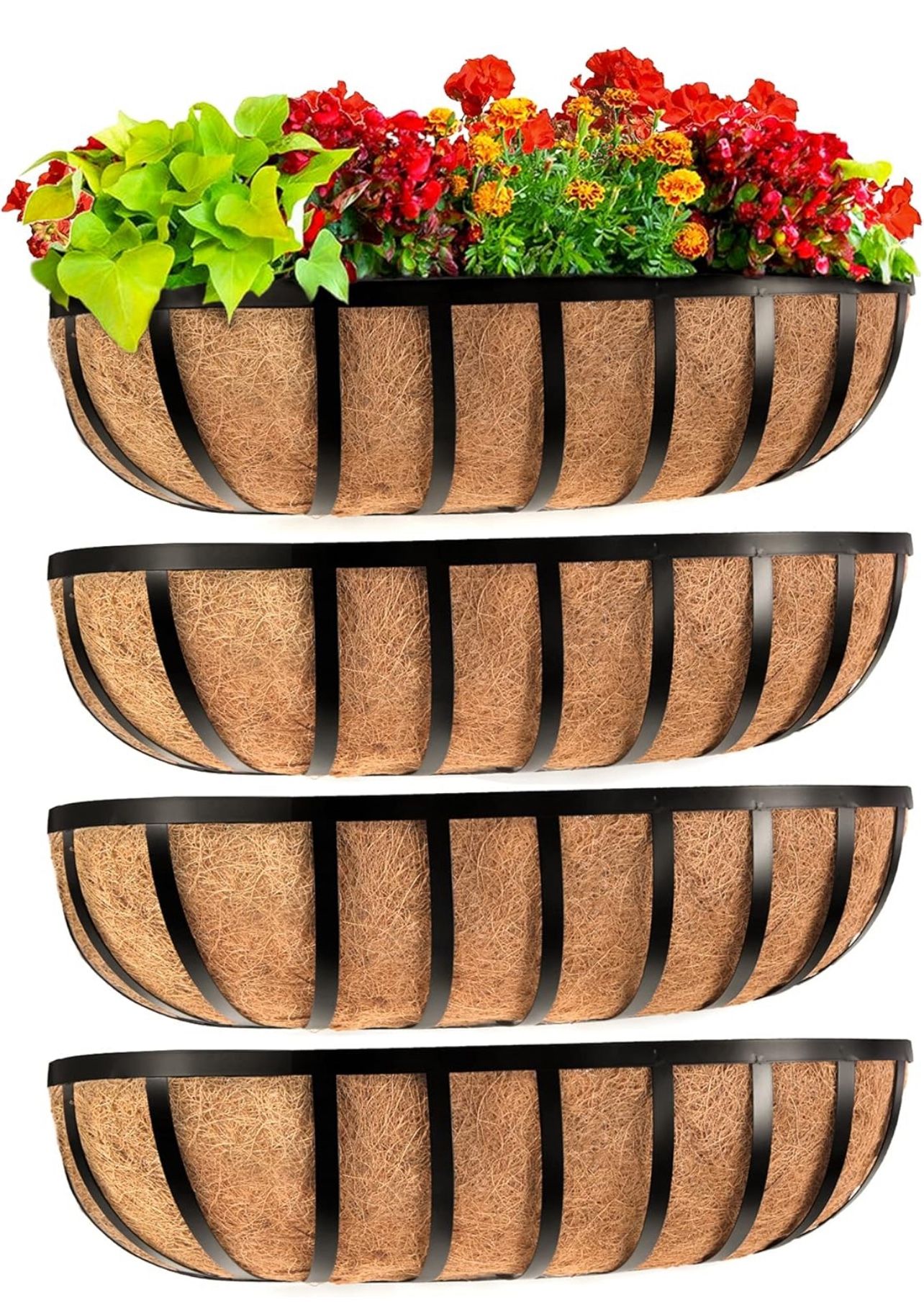 Railing Planter Window Box Deck Balcony Rail Planter 24 Inch for Porch Fence Patio Outdoor 4 Pack