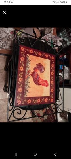 Vintage Rooster Wrought Iron Serving Tray