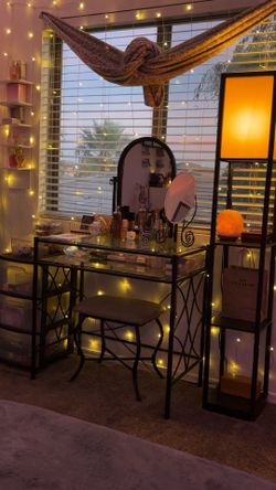 Makeup Vanity Table/ Dresser with Chair & Led lights, Black Vanity
