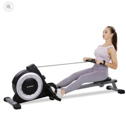 MaxKare Rowing Machine Indoor Foldable Magnetic Rower with 16 Level Adjustable Quiet Magnetic Resistance, Ergonomic Seat and LCD Monitor Cardio Exerci