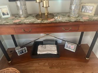 Ethan Allen Medallion Collection Cherry Console Table With Brass X-Stretcher