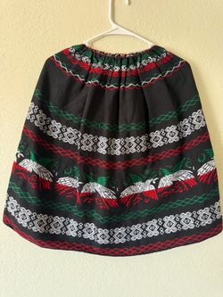 Vintage Black Woven Wool Mexican Festival Midi Skirt Size Medium