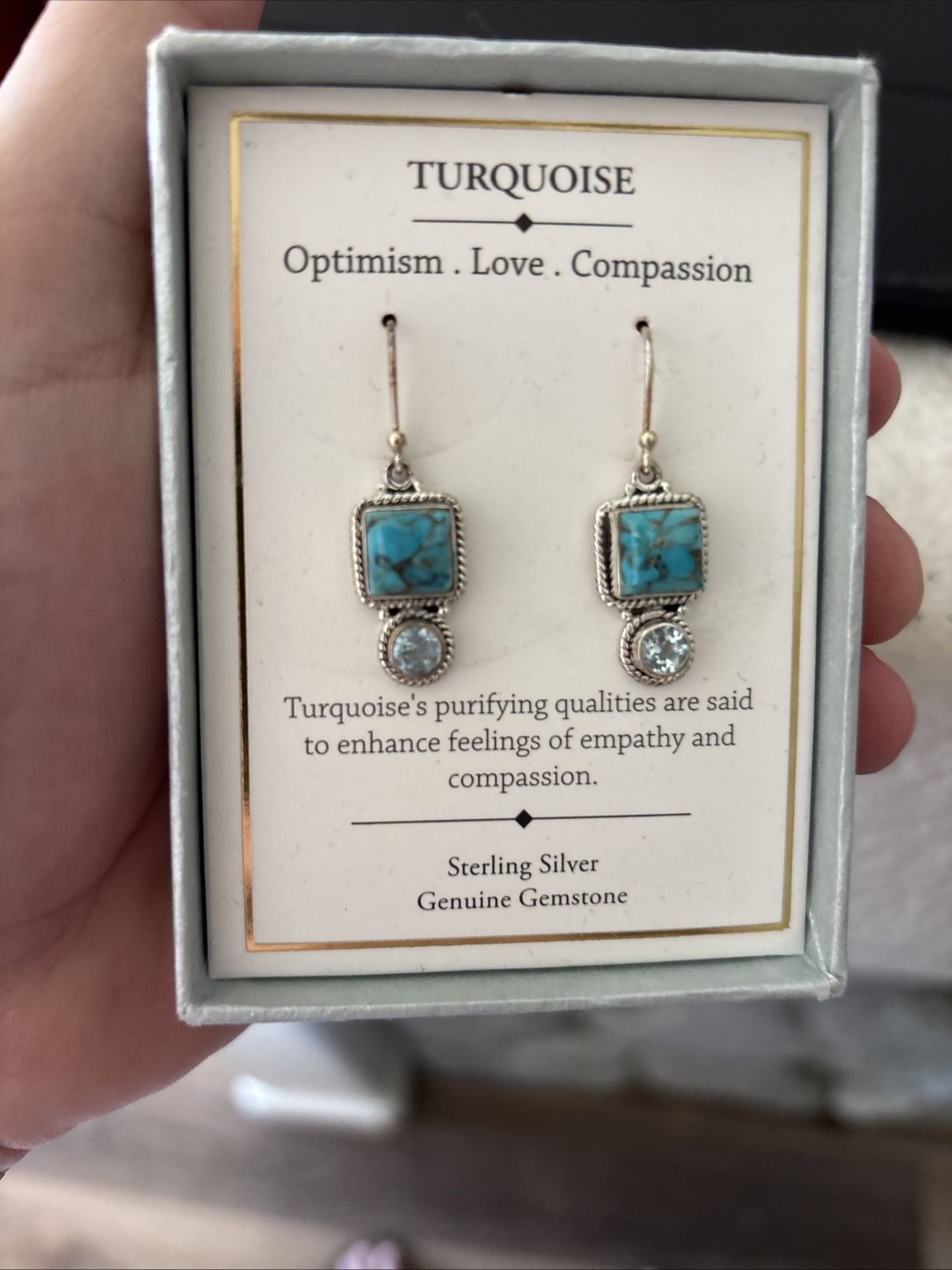 Turquoise Earrings With Gem Under Brand New