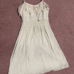 Small White Cream Short Ruffle Boho Dress 