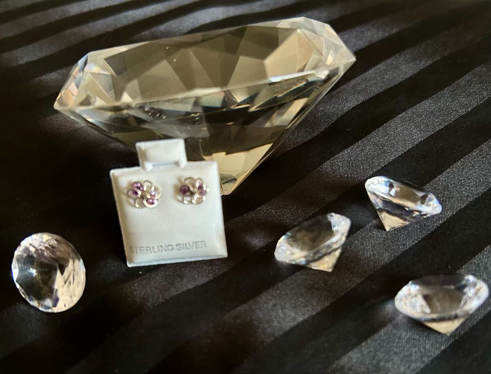 Flower Studs with Lilac Crystal โ .925 Silver