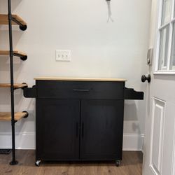 IRONCK Rolling Kitchen Island Table on Wheels with Drop Leaf, Storage Cabinet, Drawer, Spice/Towel Rack, Kitchen Cart, 47.25" Wide Black