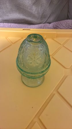 Green Pressed Glass Fairy Lamp Candle Holder