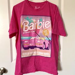 Barbie Dream Car Graphic Tee Shirt in Marled Hot Pink Size Large NWOT
