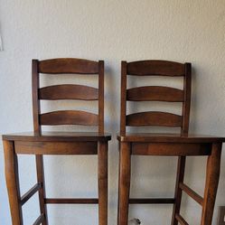 Two Solid Hardwood Bar Stools 