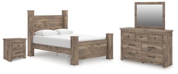 Rusticott Brown Queen Poster Bed, Dresser, Mirror and Nightstand (Online Special Price)