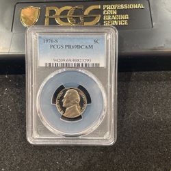 1976 S Gem Proof Jefferson Nickel Graded At PR69 With A Deep Cameo E-16