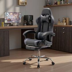 180 DUMOS Ergonomic Gaming Office Desk Chair with Footrest and Headrest for Adults, PU Leather Video Computer Chair with Linkage Armrests, Height Adju