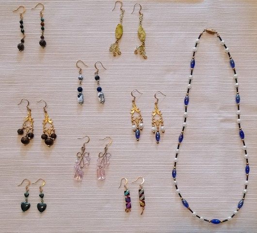 New Lot of 8 Pair Dangle Earrings & 1 Necklace Handmade Beaded and Stone