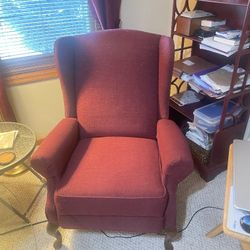 Wine Colored Wing Back Recliner Chair