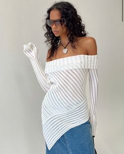 New Princess Polly Sheer Ribbed Asymmetric Blouse