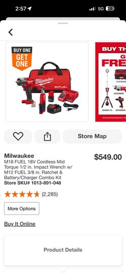 M18 FUEL 18V Cordless Mid Torque 1/2 in. Impact Wrench w/ M12 FUEL 3/8 in. Ratchet & Battery/Charger Combo Kit