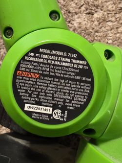 Greenworks 21342 Cordless String Trimmer 24V Green 12" No Battery