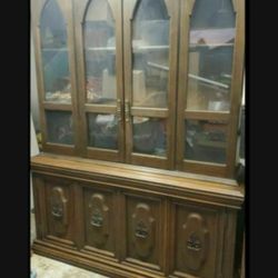 Large 1960's Solid Wood China Cabinet