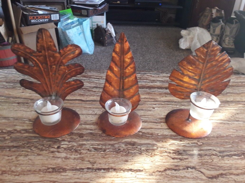 Copper Leaf Tea Light Candle Holders