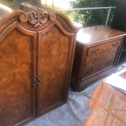 Two Piece Armoire Antique 