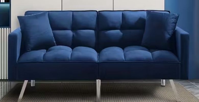 🛋️ Convertible Velvet Futon Sofa Bed – Navy Blue – Tufted Modern Style