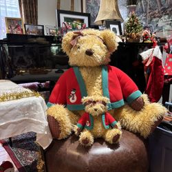 extra large Hallmark Christmas bear plush + plus small one Merrily Hallmark Bear & Merrily Baby Bear Christmas Plaid Teddy Bears