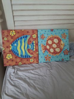 Fish Art Prints On Wooden Frame