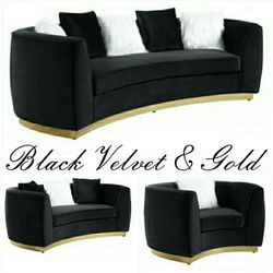 Black Velvet And Gold 3 Piece Sofa Set Firm Price $3,600