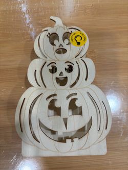 Wooden Stacked Jack-O-Lantern Light-Up Decoration