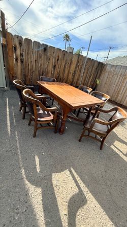 Vintage Heywood-Wakefield Solid Wood Dining Set  6 Chairs + Extension Leaves