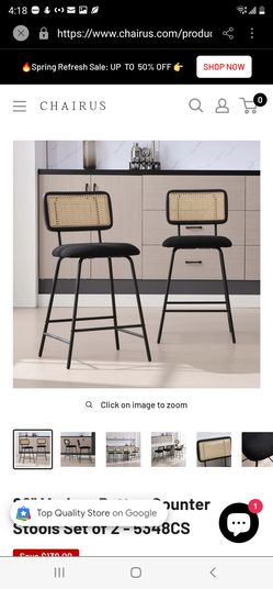 Dayalane 26" Rattan Bar Stools Set of 2, Modern Sherpa Counter Height Barstools with Cane Back and Metal Legs, Armless Kitchen Island Chairs for Bar K