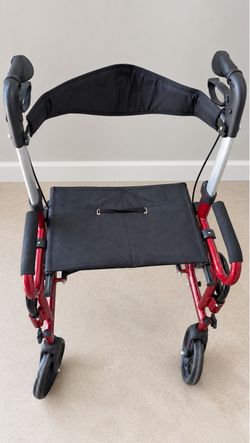 Goplus Red Folding Rollator Walker with Seat & Backrest