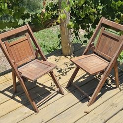 Pair Of Vintage Antique Children’s Wood Wooden Folding Chair 24" High Kids Chair