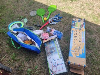 Backyard games. wood jenga. Ladder ball toss. Horseshoe.  Badminton.  Tennis. Volleyball
