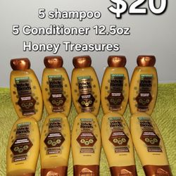 5 Shampoo And 5 Conditioner 12.5oz Honey Treasures Garnier Whole Blends 