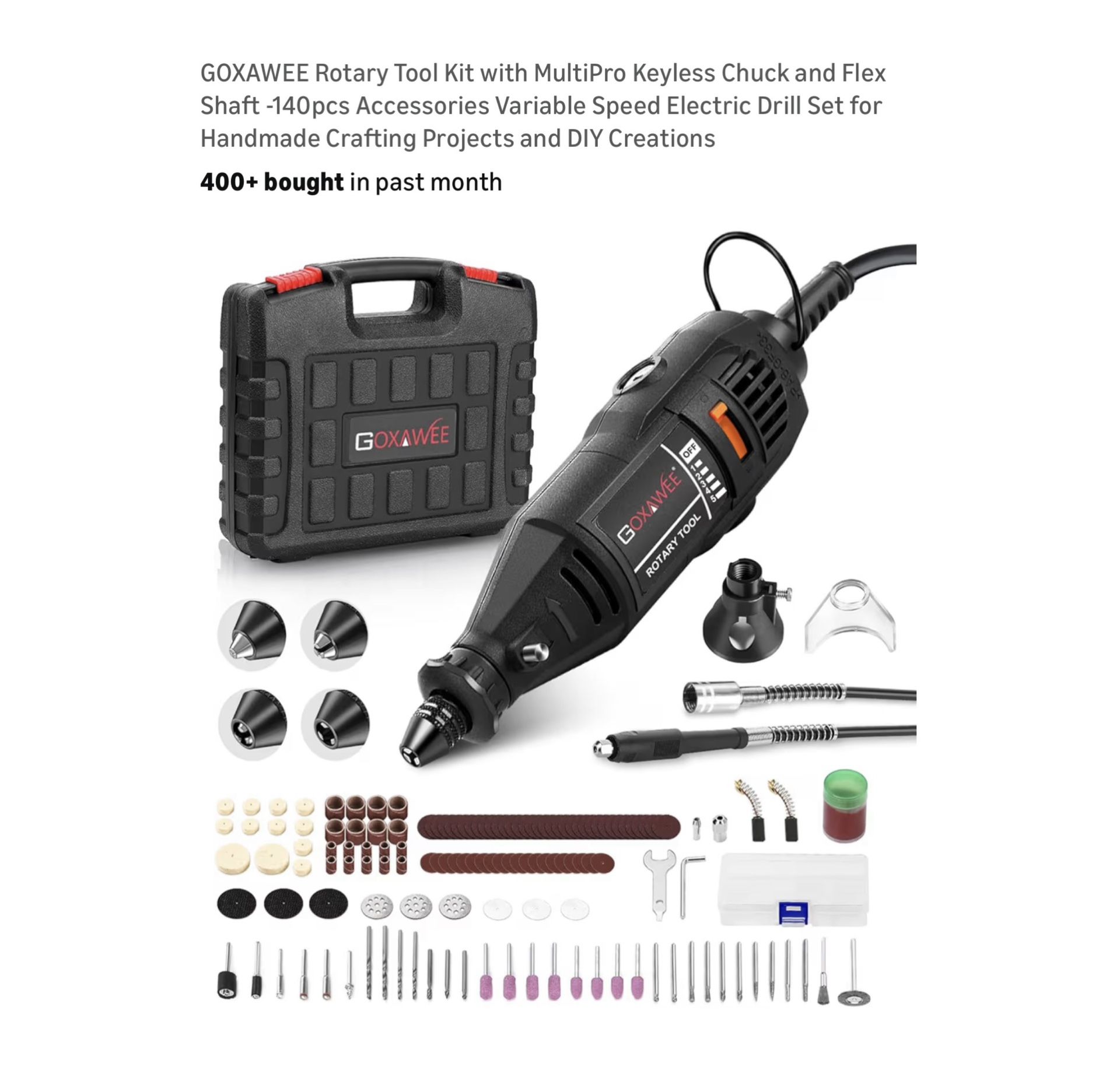Brand new Rotary Tool Kit with MultiPro Keyless Chuck and Flex Shaft -140pcs Accessories Variable Speed Electric Drill Set for Handmade Crafting Proje
