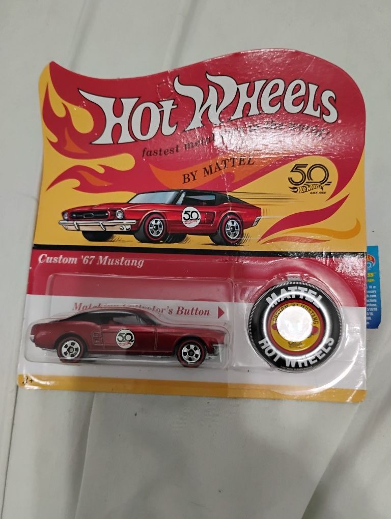 50 Yrs Hot wheels Custom 67 Mustang W/Collectors Button