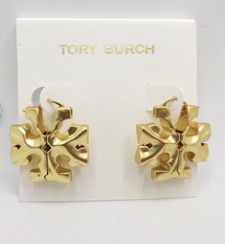 Tory Burch gold chunky double T logo dangle ROXANNE statement earrings