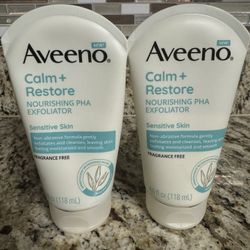 TWO (2) New Aveeno Calm + Restore Nourishing PHA Facial Exfoliator Daily for Sensitive Skin