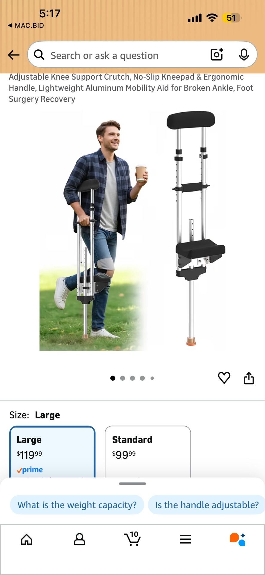 Knee support crutch